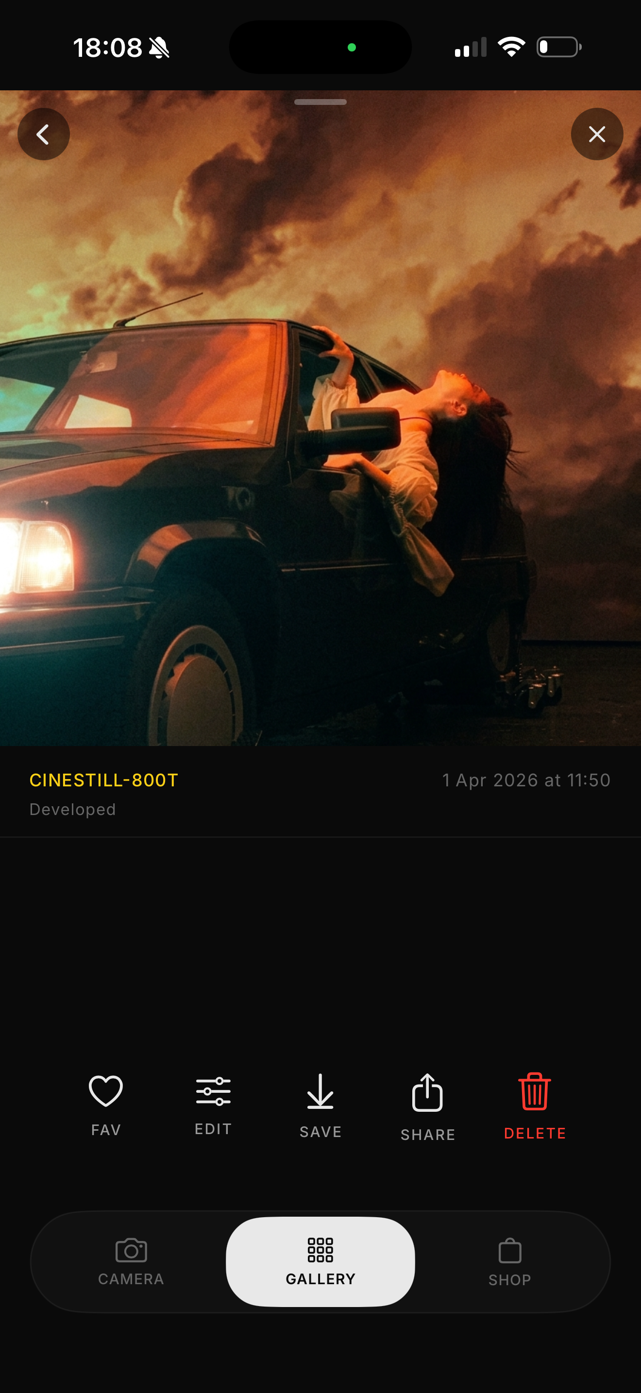 Developed CineStill 800T photo showing dramatic cinematic result
